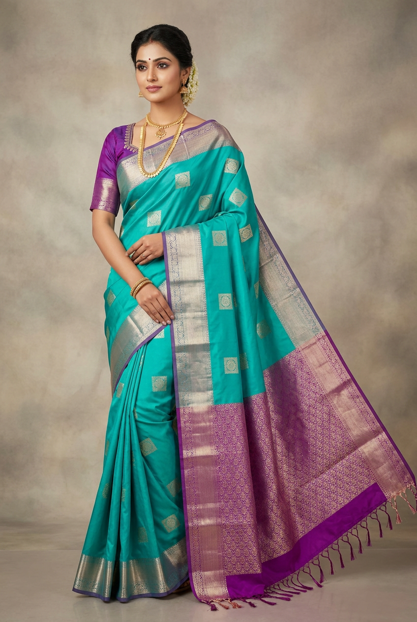 Art Silk Saree Sapphire with Copper Zari Border