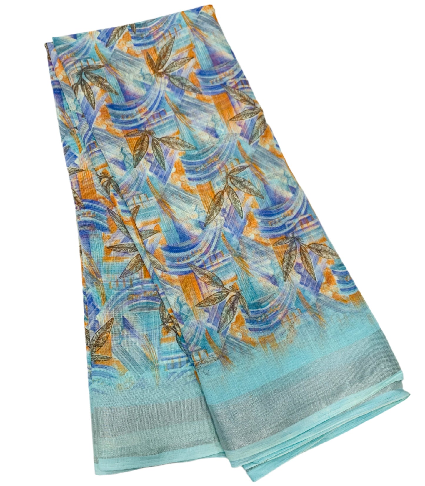 Jute Cotton Saree Sky Blue Shade with Thread Border