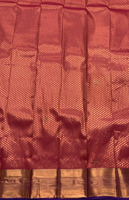 Vegan Silk Saree Pink shade with Copper Border