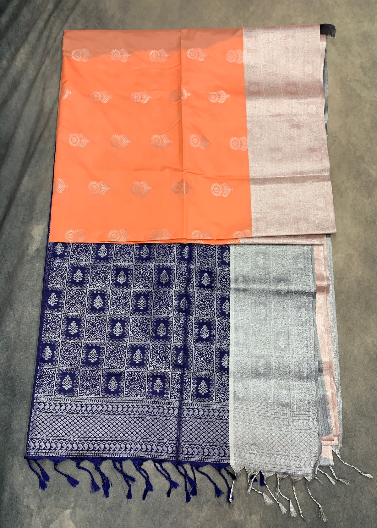 Art Silk Saree Peach Colour with Sliver Zari Border