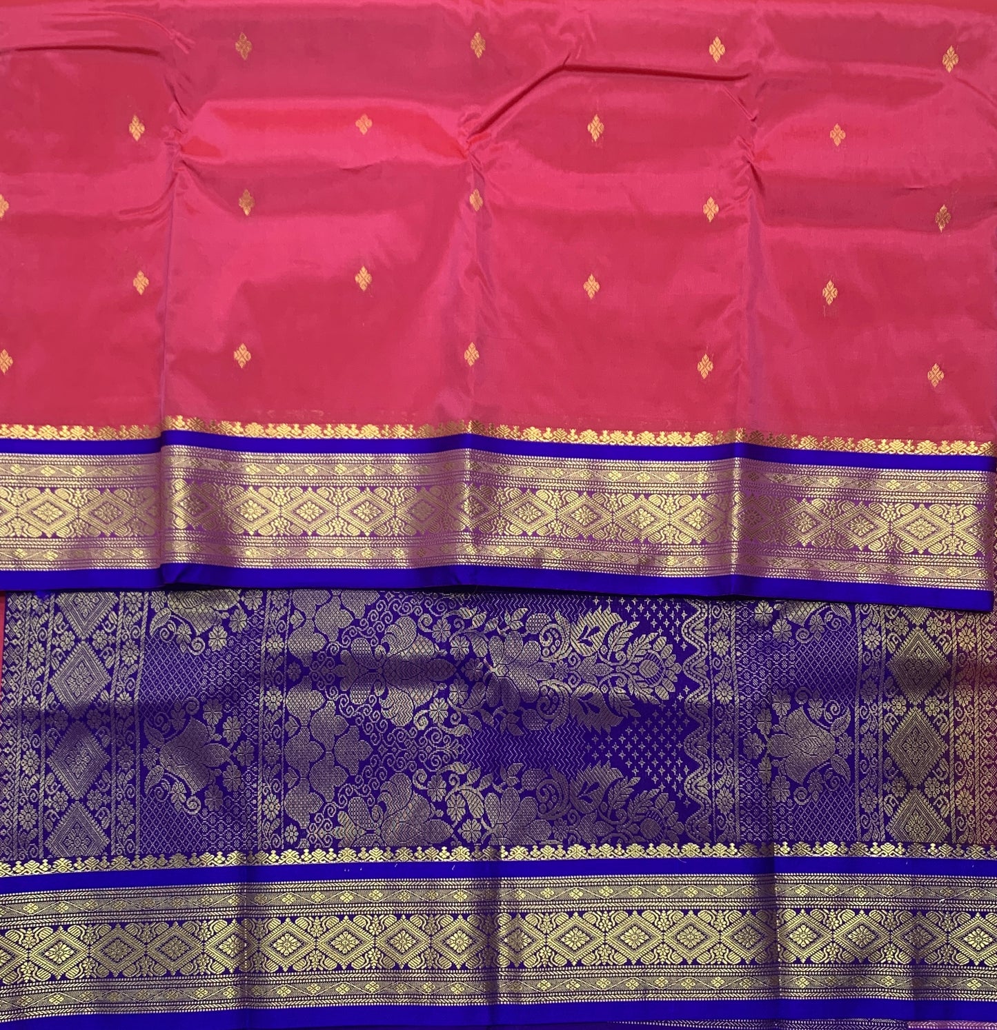 Pink Shade Saree with Golden and Blue Border