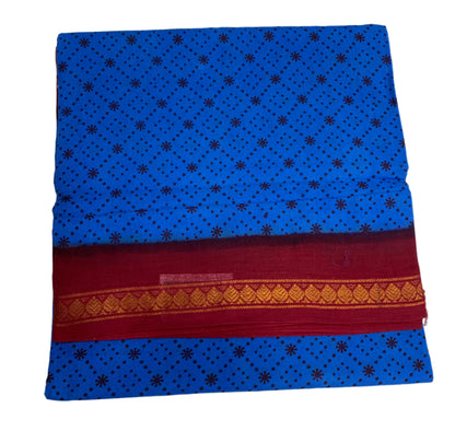 9 yards Cotton Saree Sky Blue Colour with Maroon Border