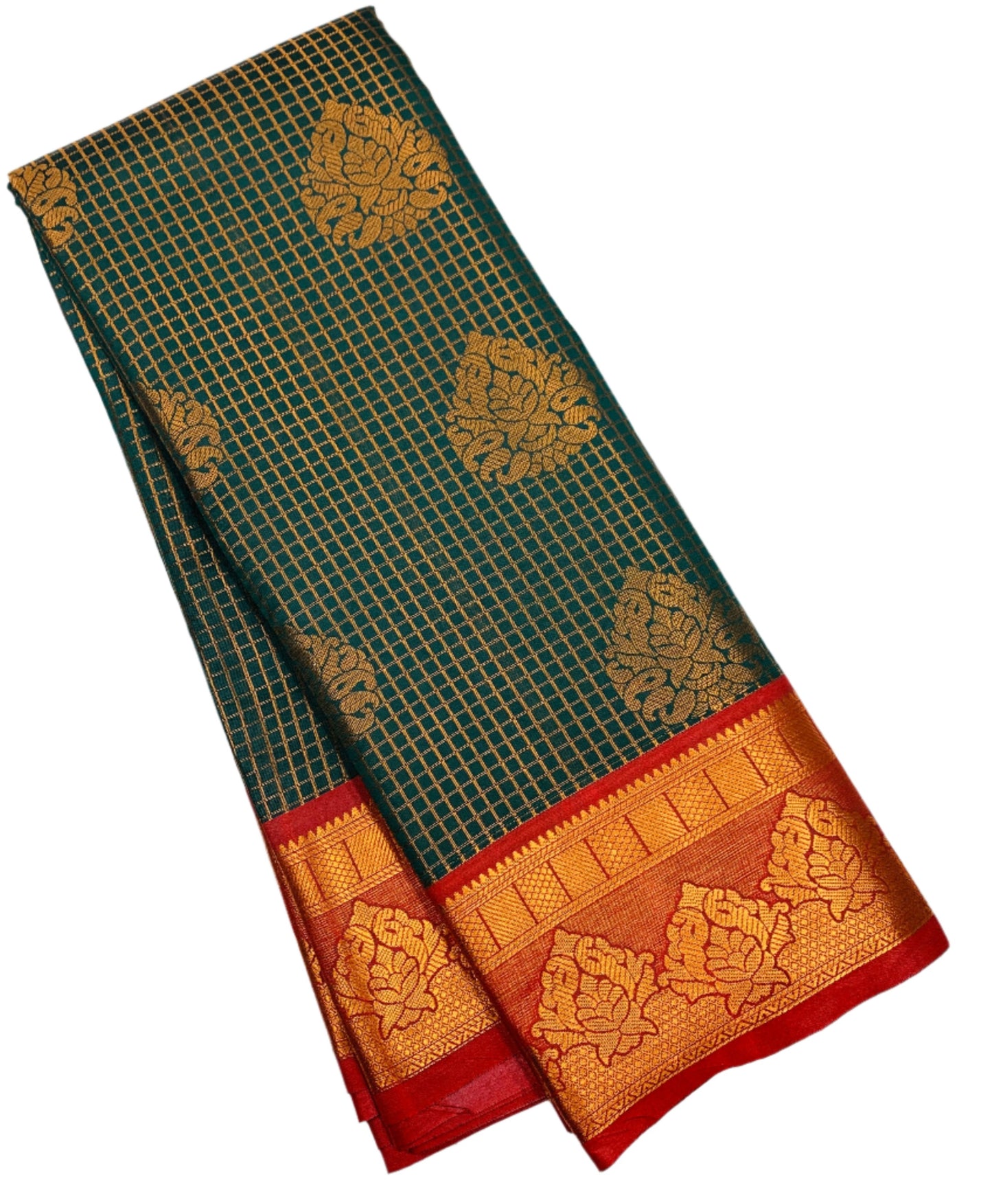 Art Silk Saree Dark Green Colour with Maroon Border