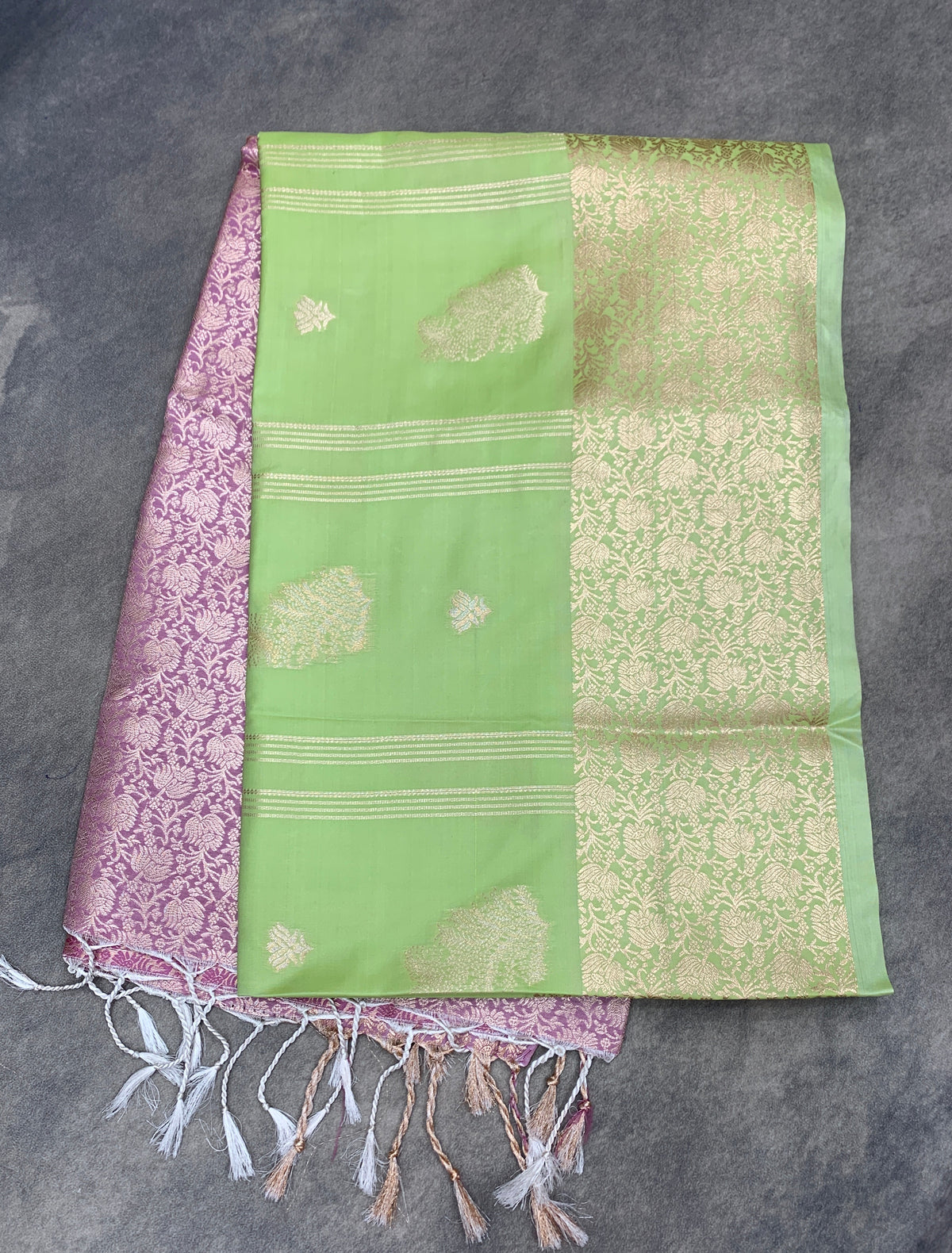 Art Silk Saree Pista Green Colour with Sliver Zari Border