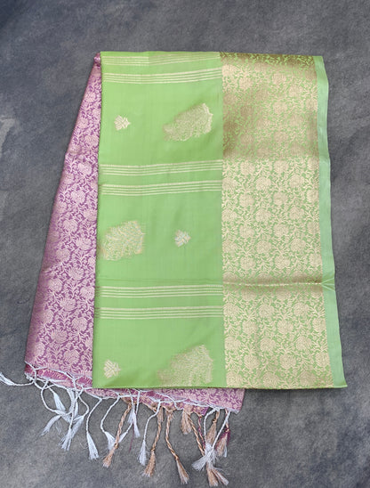 Art Silk Saree Pista Green Colour with Sliver Zari Border