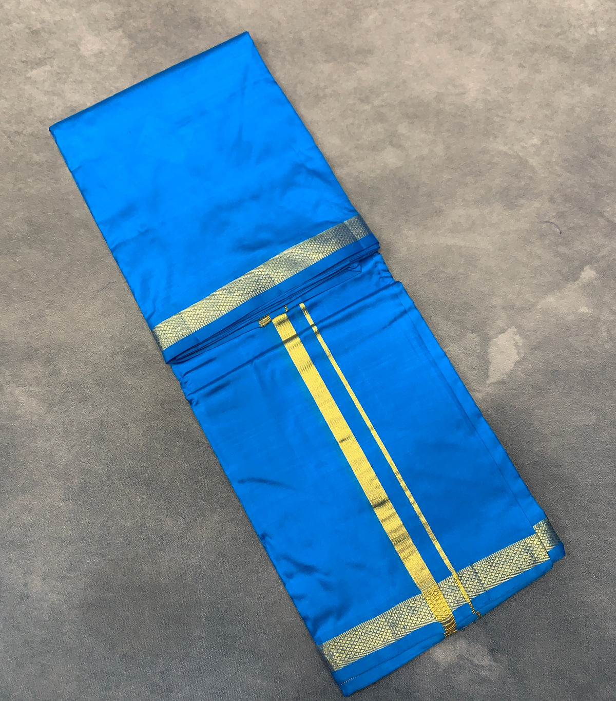 9X5 Pure Silk Dhoti Sky Blue Colour with Small Golden Zari Border