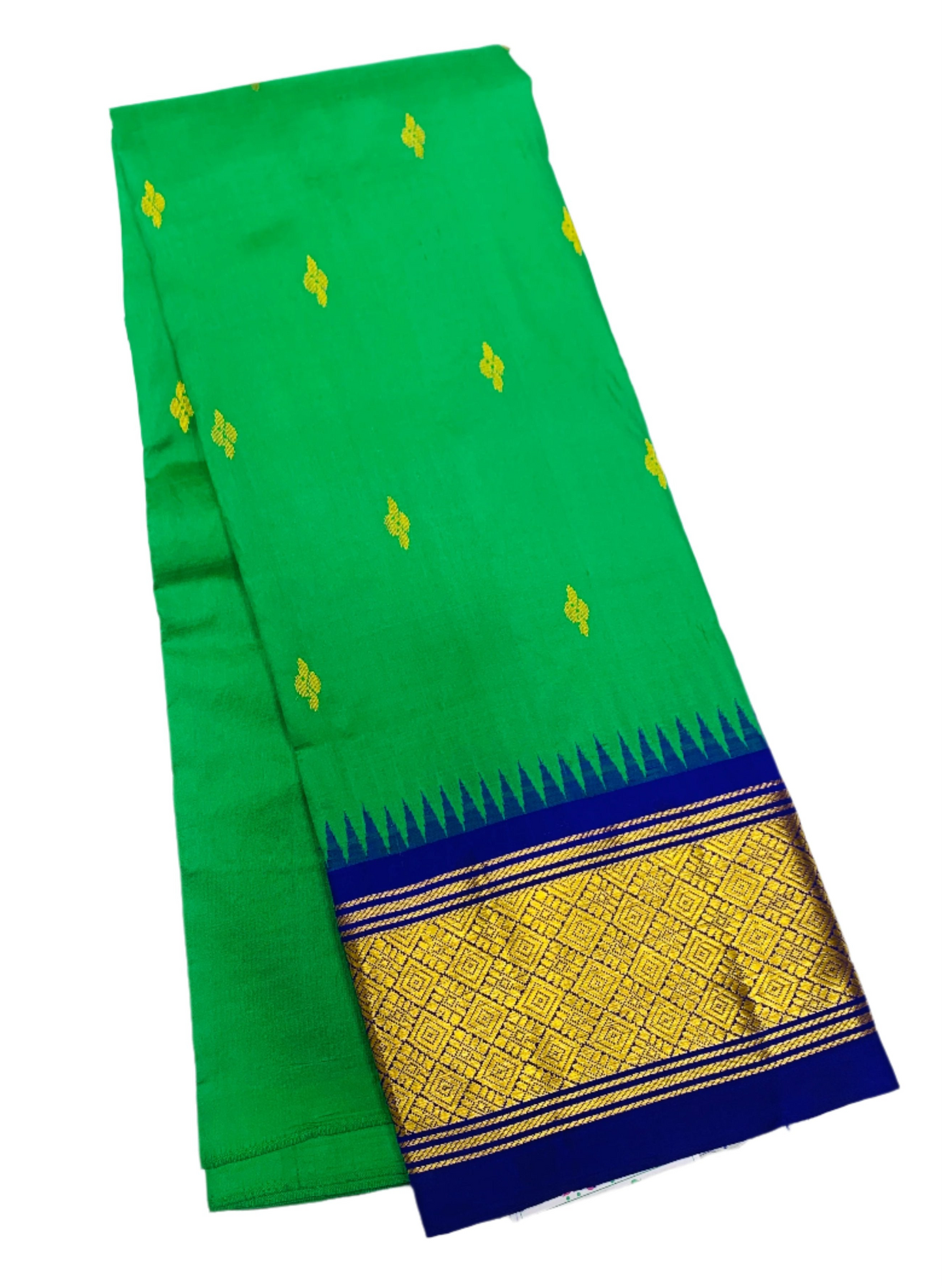 Pure Kanchipuram Silk Saree Light Green shade with Blue Border