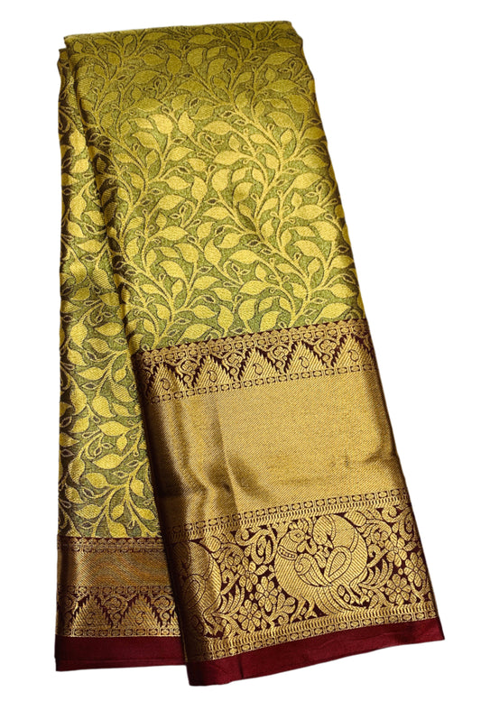 Golden Colour Soft Kanchi Tissue Pattu Saree with Brown Border