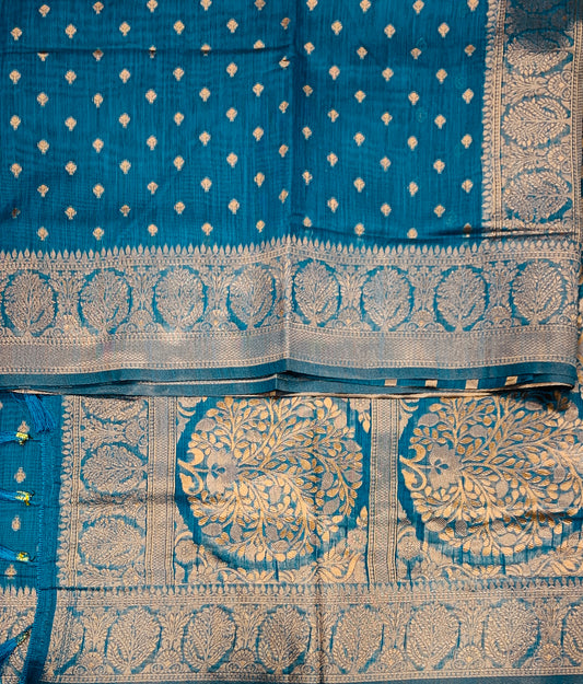 Banaras Katan Saree Peacock Blue Colour