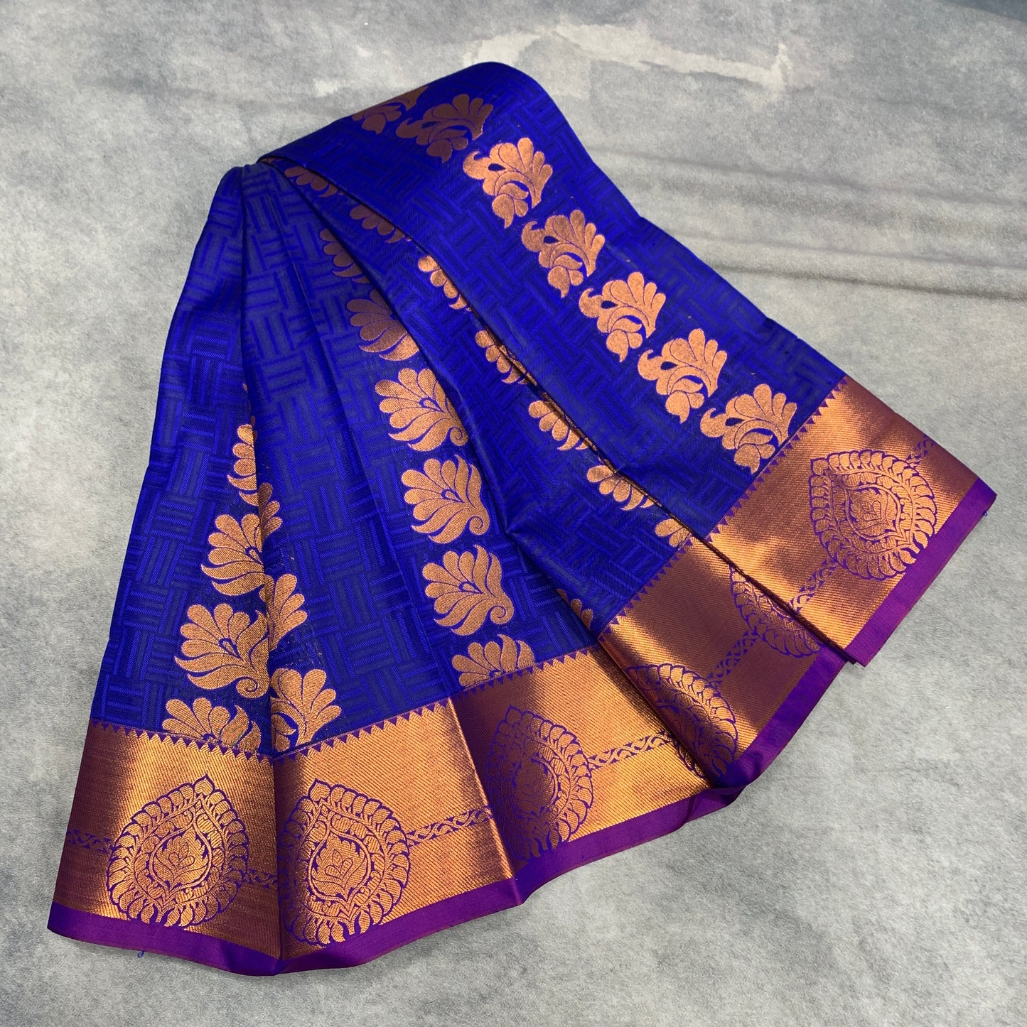 Vegan Silk Saree Blue Colour Saree with Copper Border