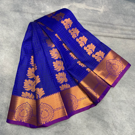 Vegan Silk Saree Blue Colour Saree with Copper Border