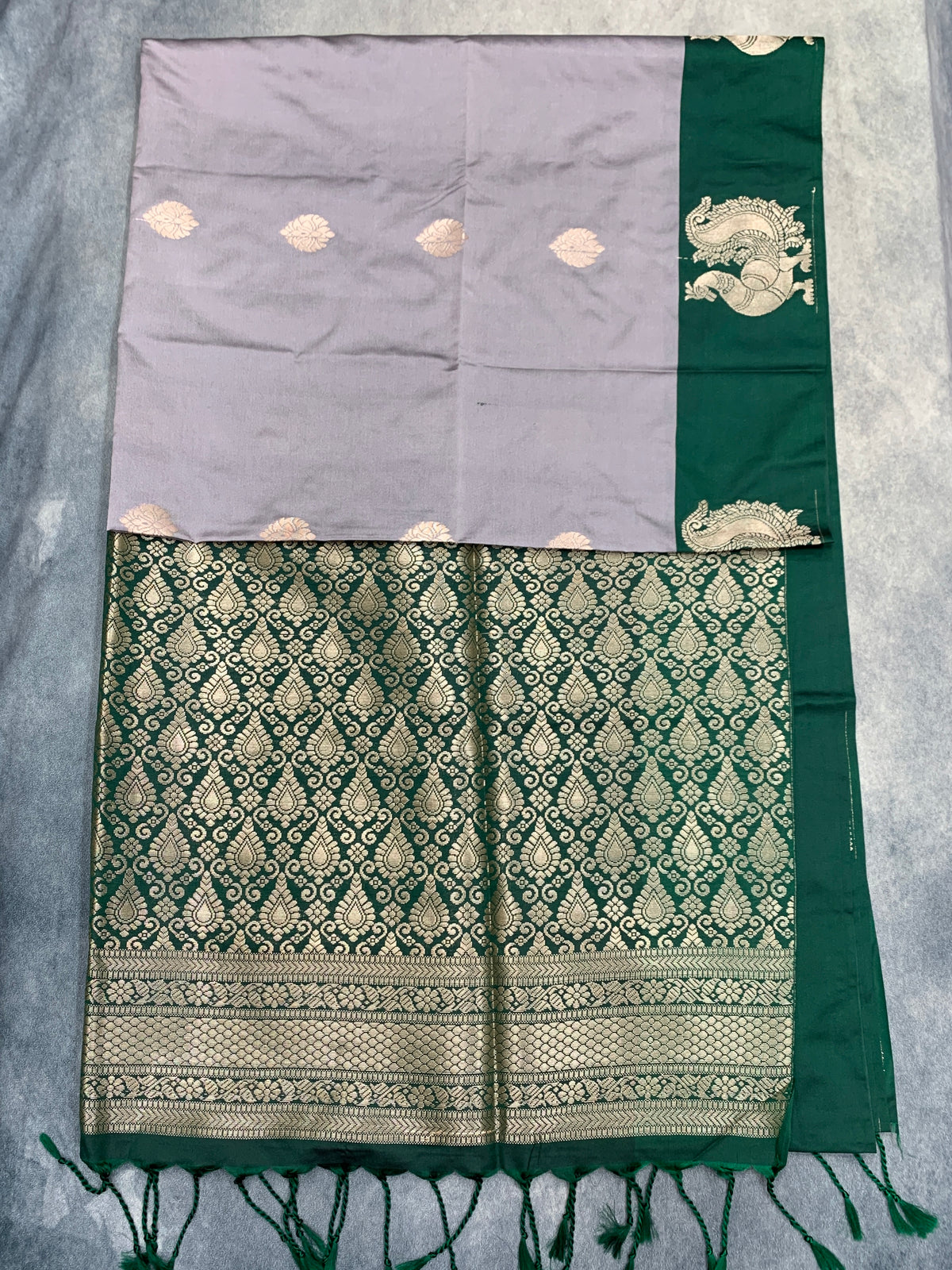 Art Silk Saree Gray Colour with Green Colour Border