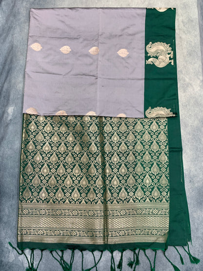 Art Silk Saree Gray Colour with Green Colour Border