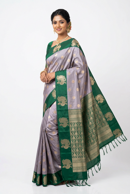 Art Silk Saree Gray Colour with Green Colour Border