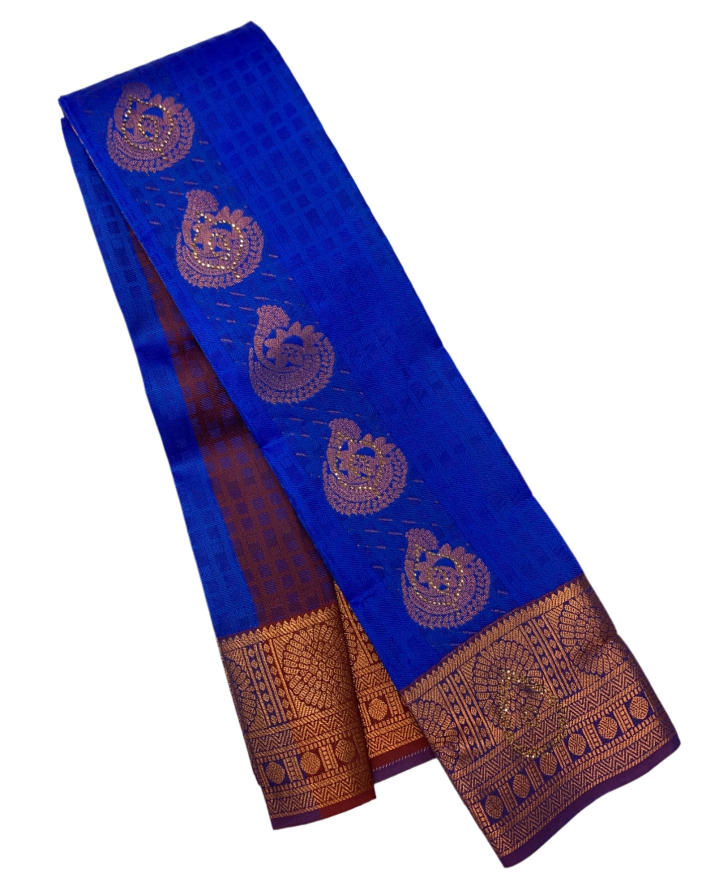 Vegan Silk Saree Blue shade with Copper Border