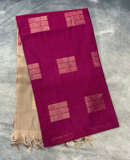 Pink Shade Silk Cotton Saree with Tussar Colour Border
