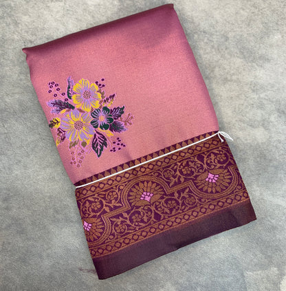 Fancy Tissue Saree Pink Colour with Magenta Border