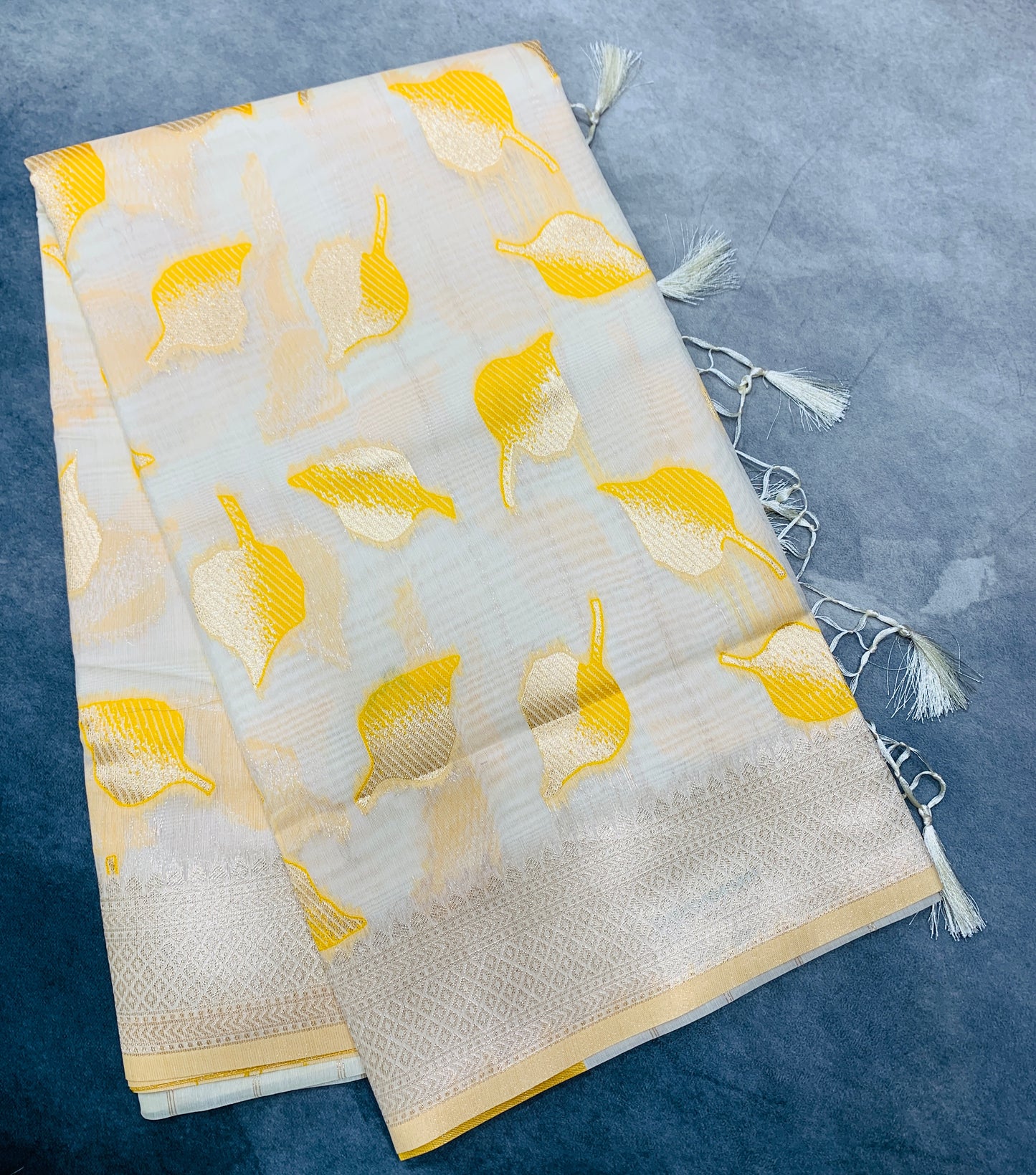Banaras Katan Saree Off White Colour with Katan Work Border
