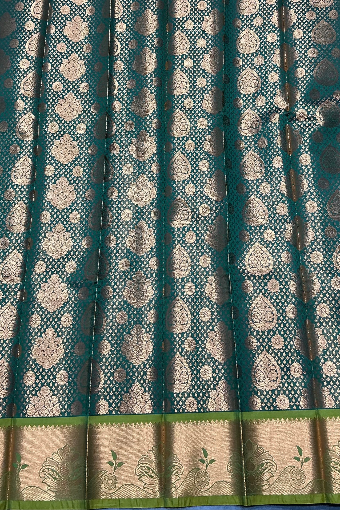 Vegan Silk Saree Light Green Colour with Copper and Olive Green Border