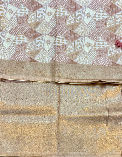 Banaras Katan Saree Light Brown Colour with Katan Work Border