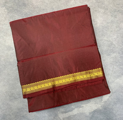 9 yards Vegan Silk Saree Brown Colour with Annam Design Border