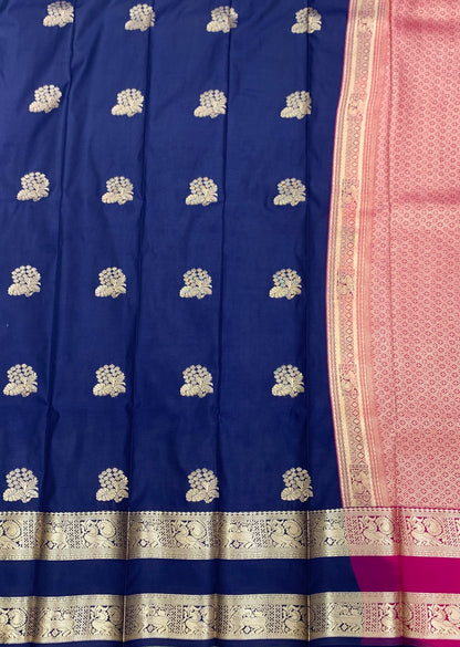Soft Silk Casual Saree Navy Blue Colour with Rettai Pettu Border
