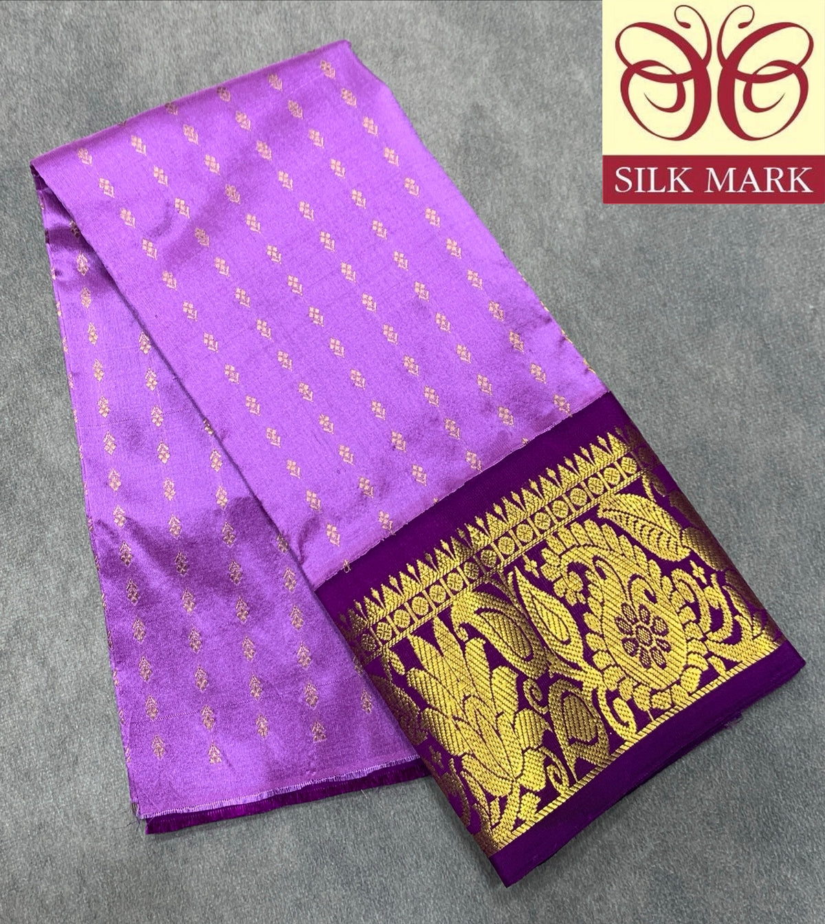 Lavender Shade Pure Kanchipuram Kids Pattu Pavadai with Contrast Border for Newborn to 2 Years