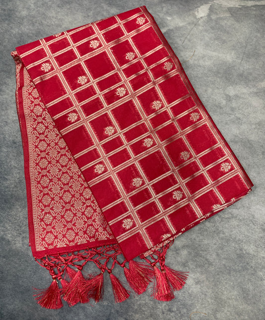 Soft Silk Casual Saree Tomato Colour with Sliver Colour Floral Design Border