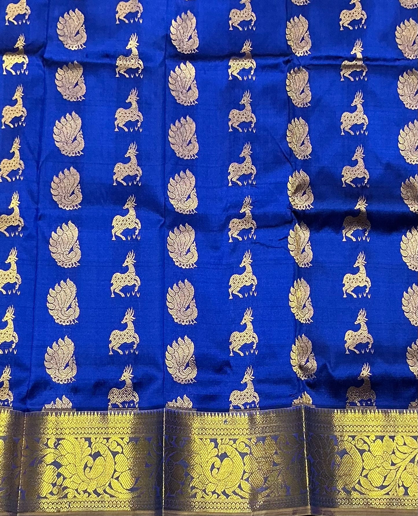 Blue Shade Pure Kanchipuram Kids Pattu Pavadai with Contrast Border for Newborn to 2 Years