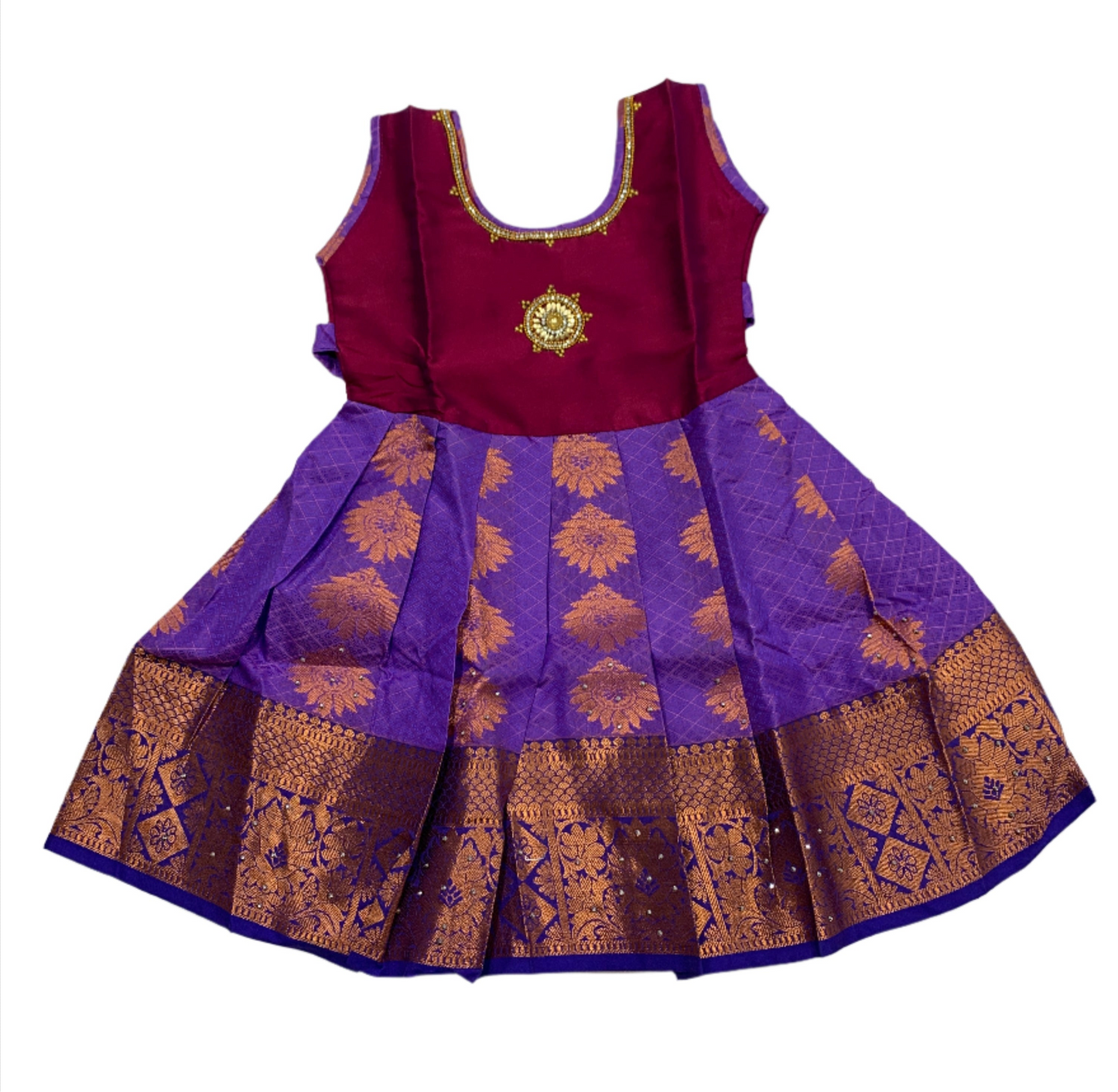 One Piece Ethnic Lehanga- Maroon & Lavender- 5 Year Baby