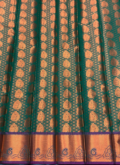 Vegan Silk Saree Green Colour with Magenta and Copper Border