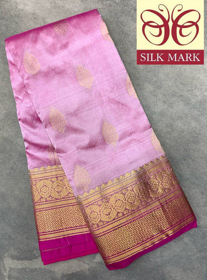Pure Kanchipuram Silk Onion Pink Colour with Pink Colour Border