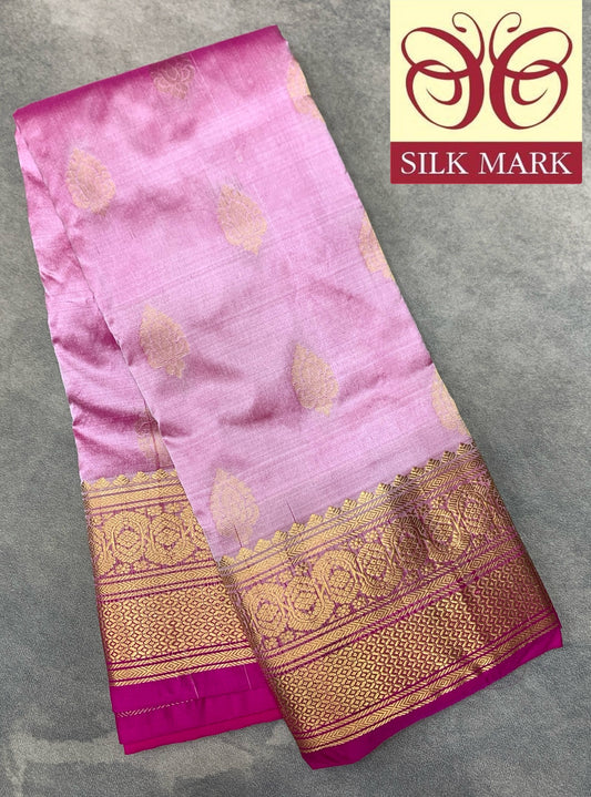 Pure Kanchipuram Silk Onion Pink Colour with Pink Colour Border