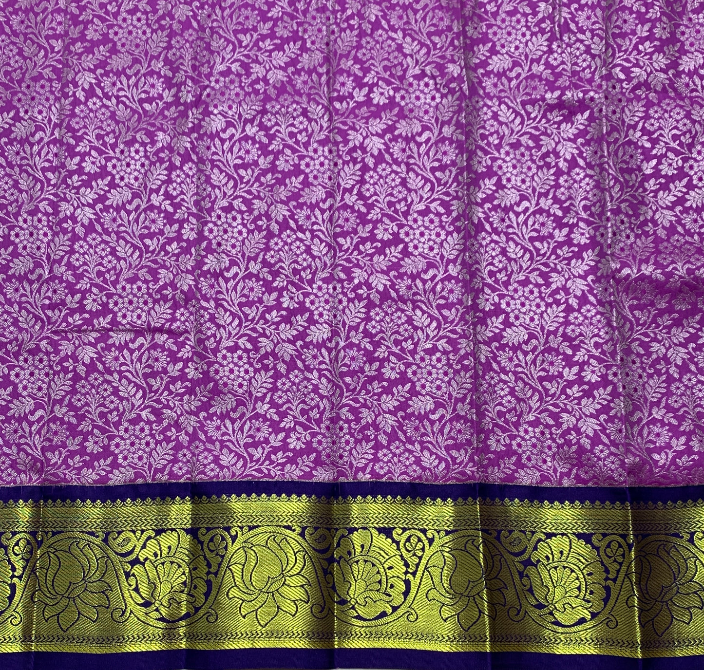 Lavender Shade Vegan Silk Kids Pattu Pavadai with Contrast Border for Newborn to 2 Years