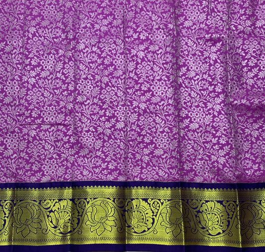 Lavender Shade Vegan Silk Kids Pattu Pavadai with Contrast Border for Newborn to 2 Years