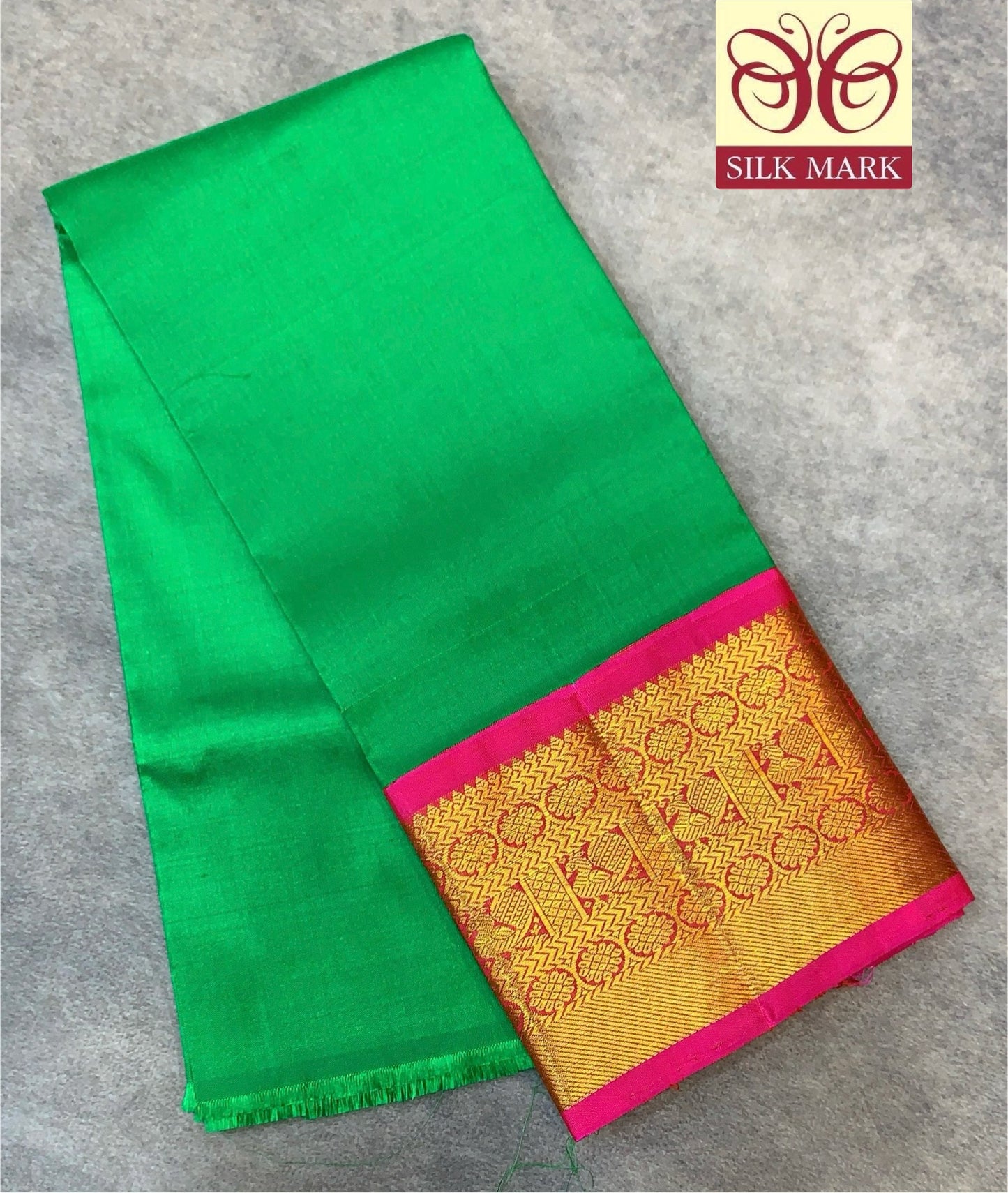 Light Green Shade Pure Kanchipuram Kids Pattu Pavadai with Contrast Border for Newborn to 2 Years