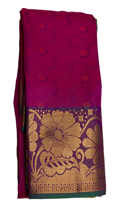 Synthetic Cotton Saree Pink Shade with Golden Border and Floral Design