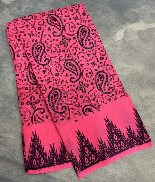 MulMul Cotton Rani Pink Colour with Temple Border