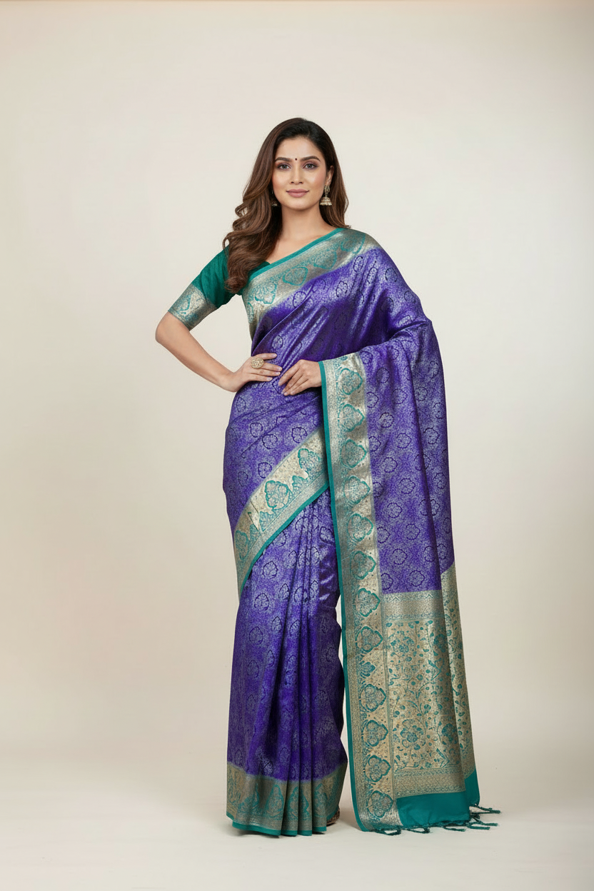 Blue Colour Soft Kanchi Tissue Pattu Saree with Large Sapphire Border