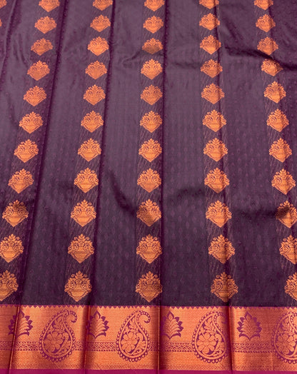 Vegan Silk Saree Dark Violet Colour with Copper Border