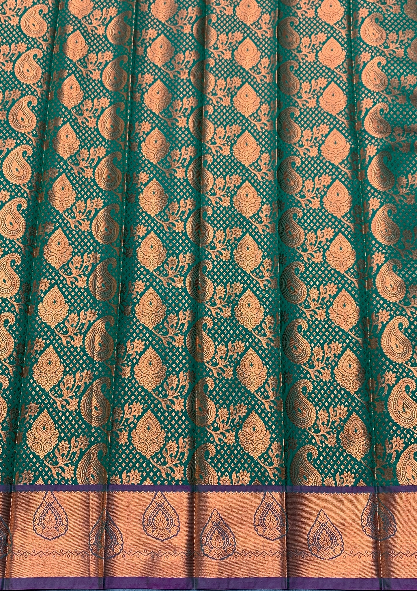 Vegan Silk Saree Green Colour with Magenta and Copper Border