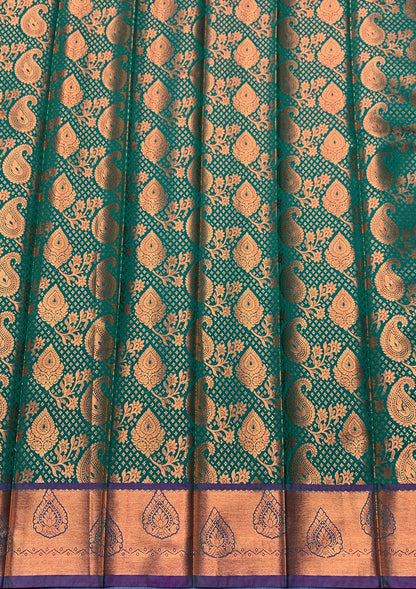 Vegan Silk Saree Green Colour with Magenta and Copper Border
