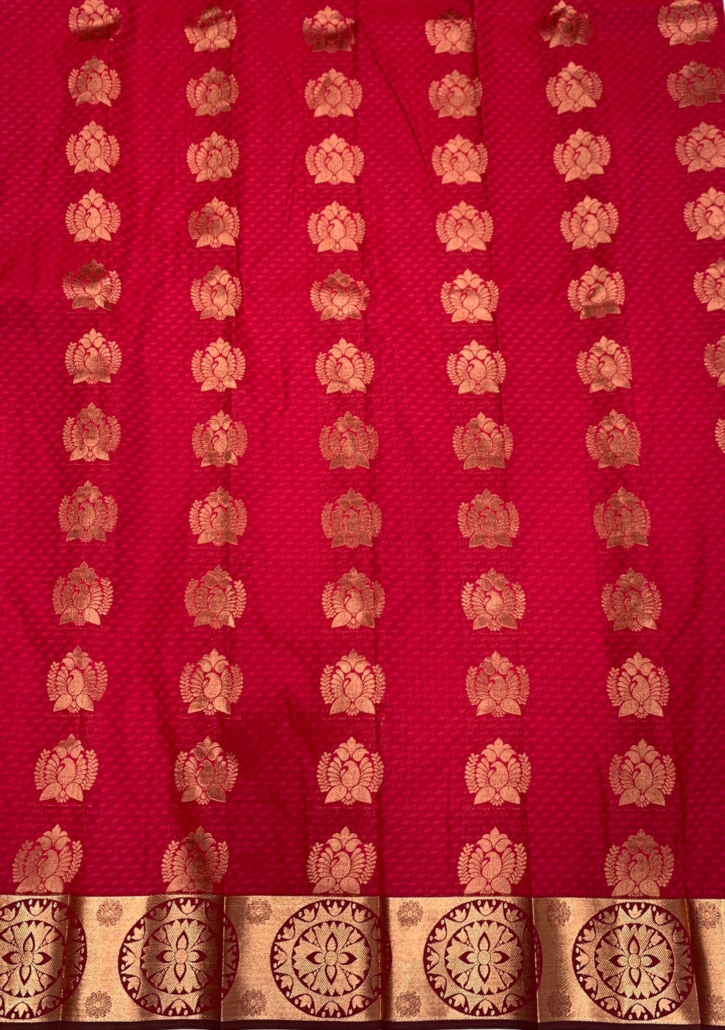 Vegan Silk Saree Red Colour with Copper Border