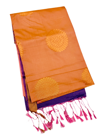 Soft Vegan Silk Saree Orange shade with Floral Design