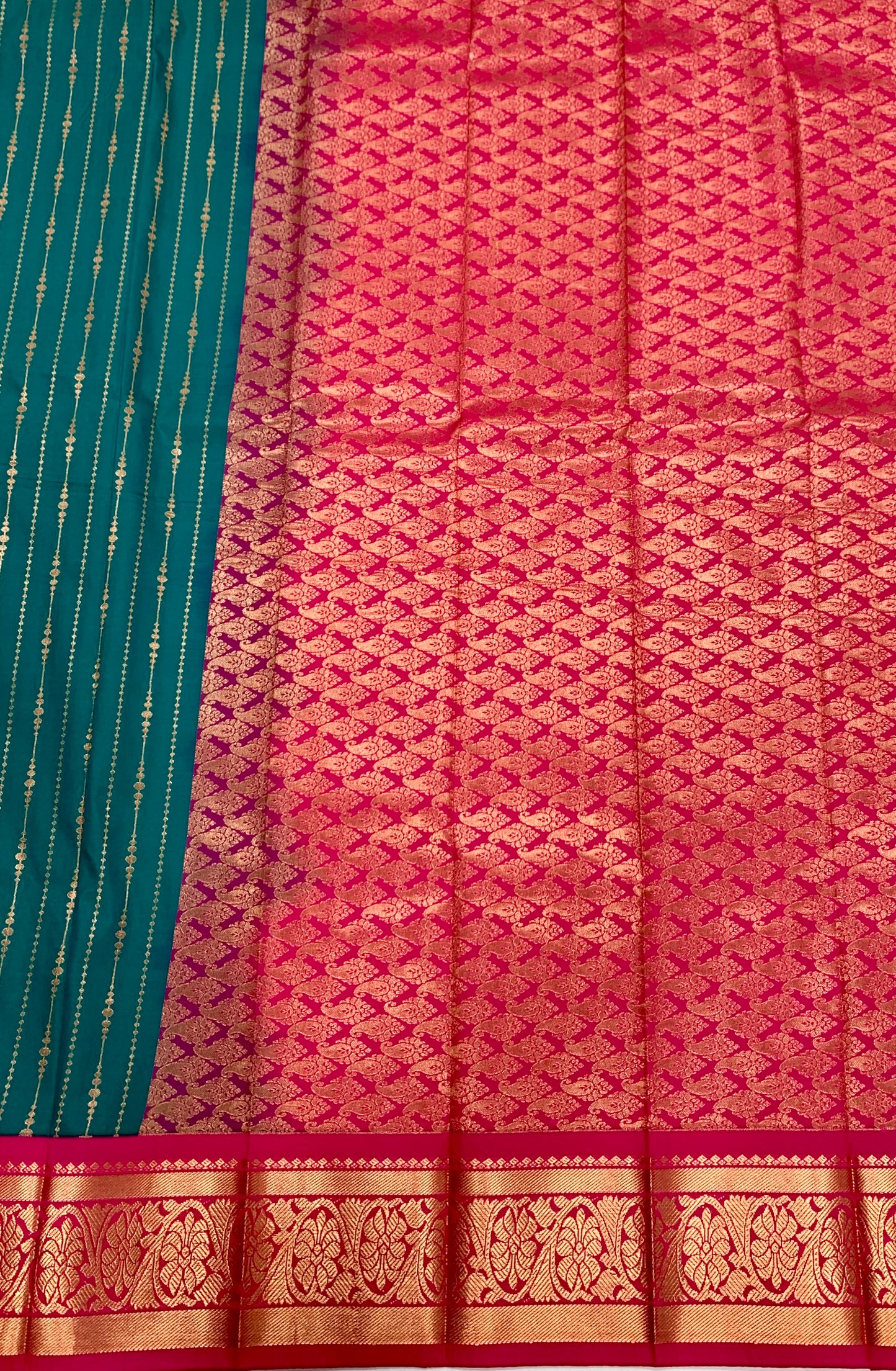 Vegan Silk Saree Rama Blue with Pink Border and Floran Design