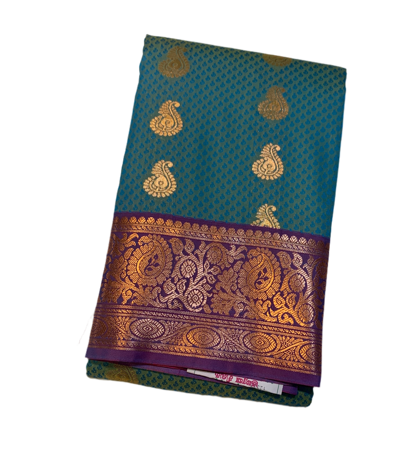 Vegan Silk Saree Rama Green Colour with Brown Border