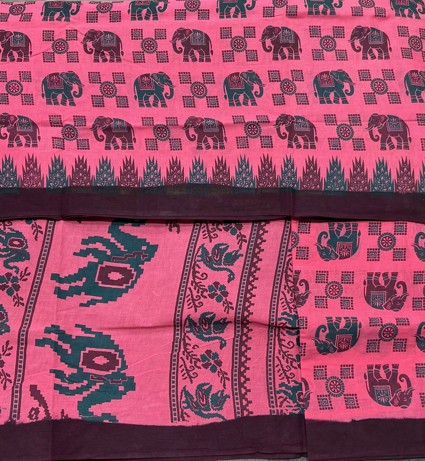 Chettinad Sungudi Cotton Light Pink Colour with Dark Maroon Colour Border