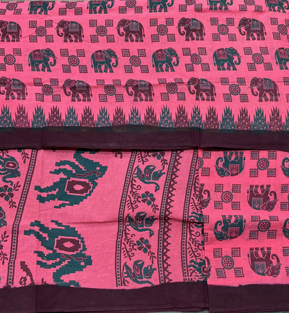 Chettinad Sungudi Cotton Light Pink Colour with Dark Maroon Colour Border