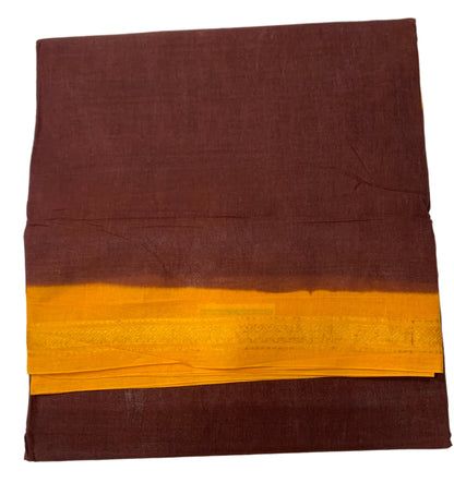 9 yards Cotton Saree Brown Colour with Yellow Border