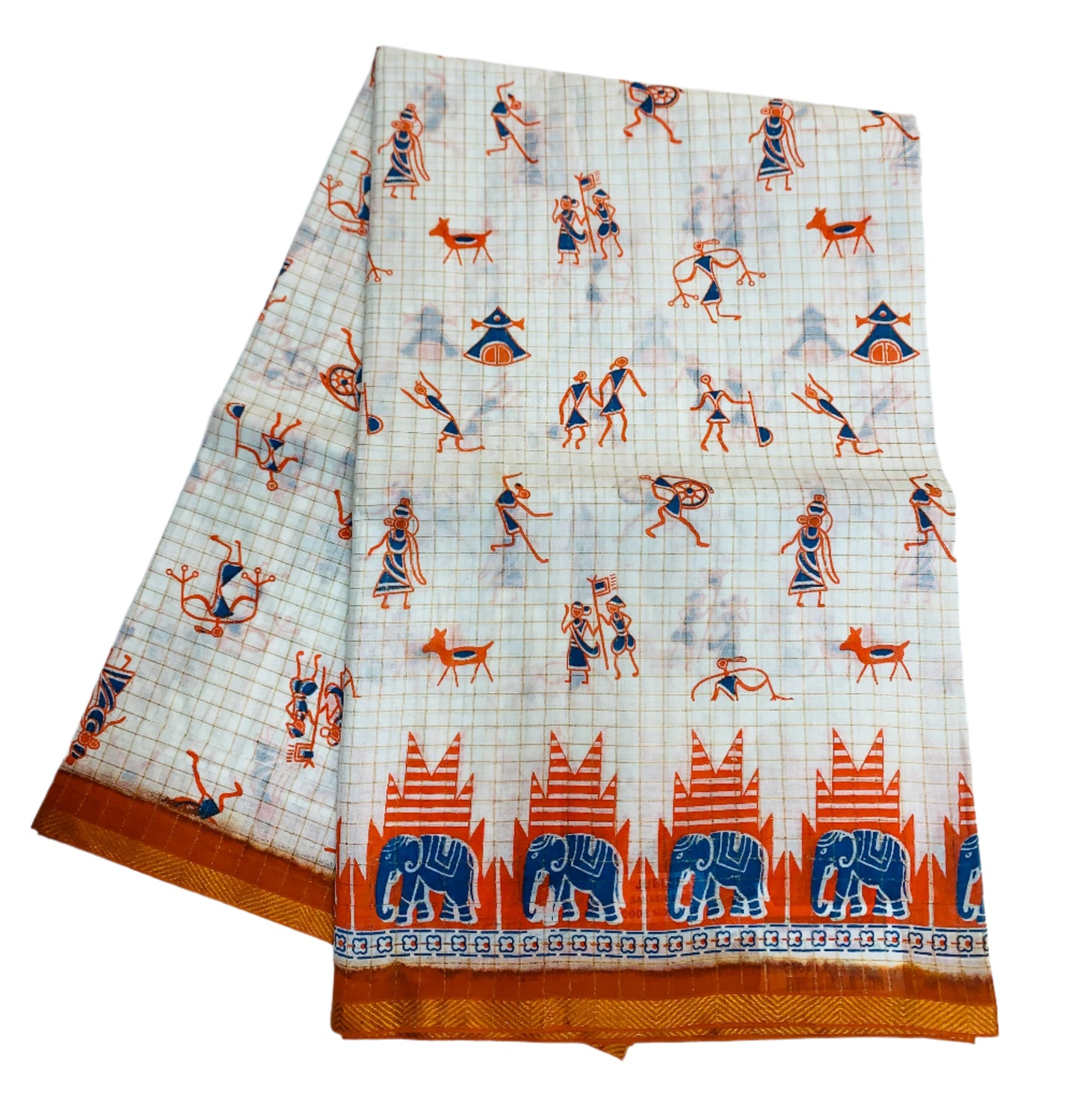 Chettinad Sungudi Cotton White Colour with Orange Border